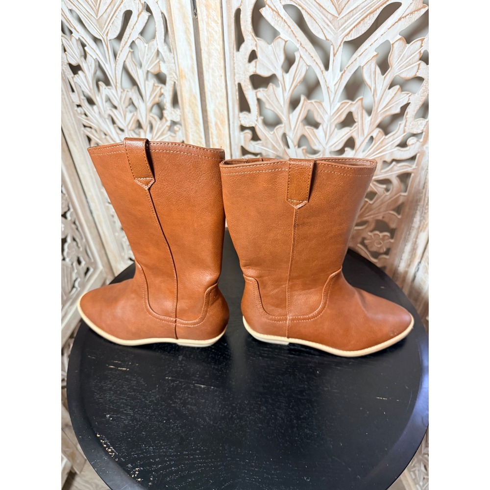 Cat & Jack Kids Cognac Brown Faux Leather Tall Riding Boots Floral Lining Size 2 - Picture 6 of 7